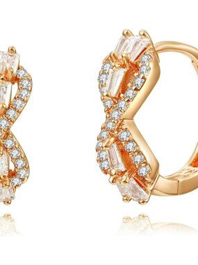 Women's Bow Diamond Cubic Zirconia Hoop Elegant Three Row Diamond Huggie Earring